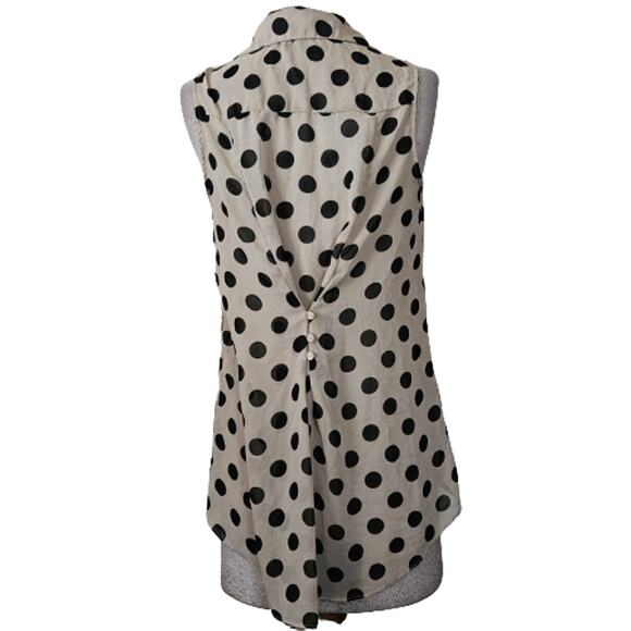 Cream and Black Polka Dot Sleeveless Blouse Size Medium - Picture 2 of 4